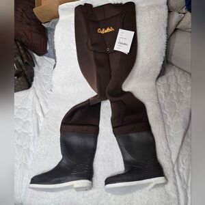 Cabela’s Brown Neoprene Chest Waders Size 3 Youth Thinsulate Boots W/ Felt
